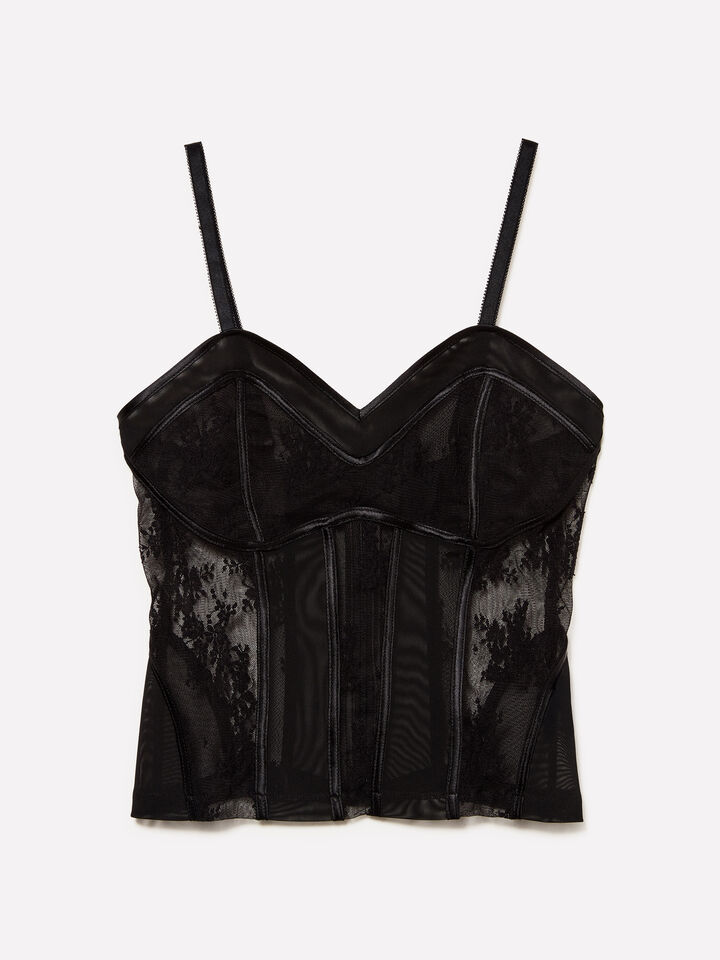Top em tule e renda preta - tops para mulher - Preto | Sisley image number 5
